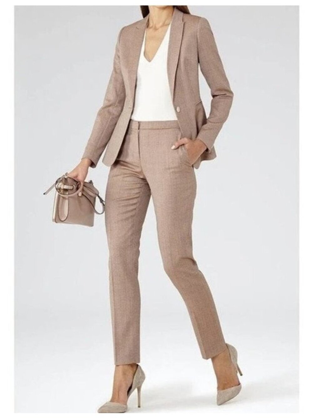 REISS Turner Wool Blend Mid Rise Slim Straight Trousers Size 2 Burnt Rose